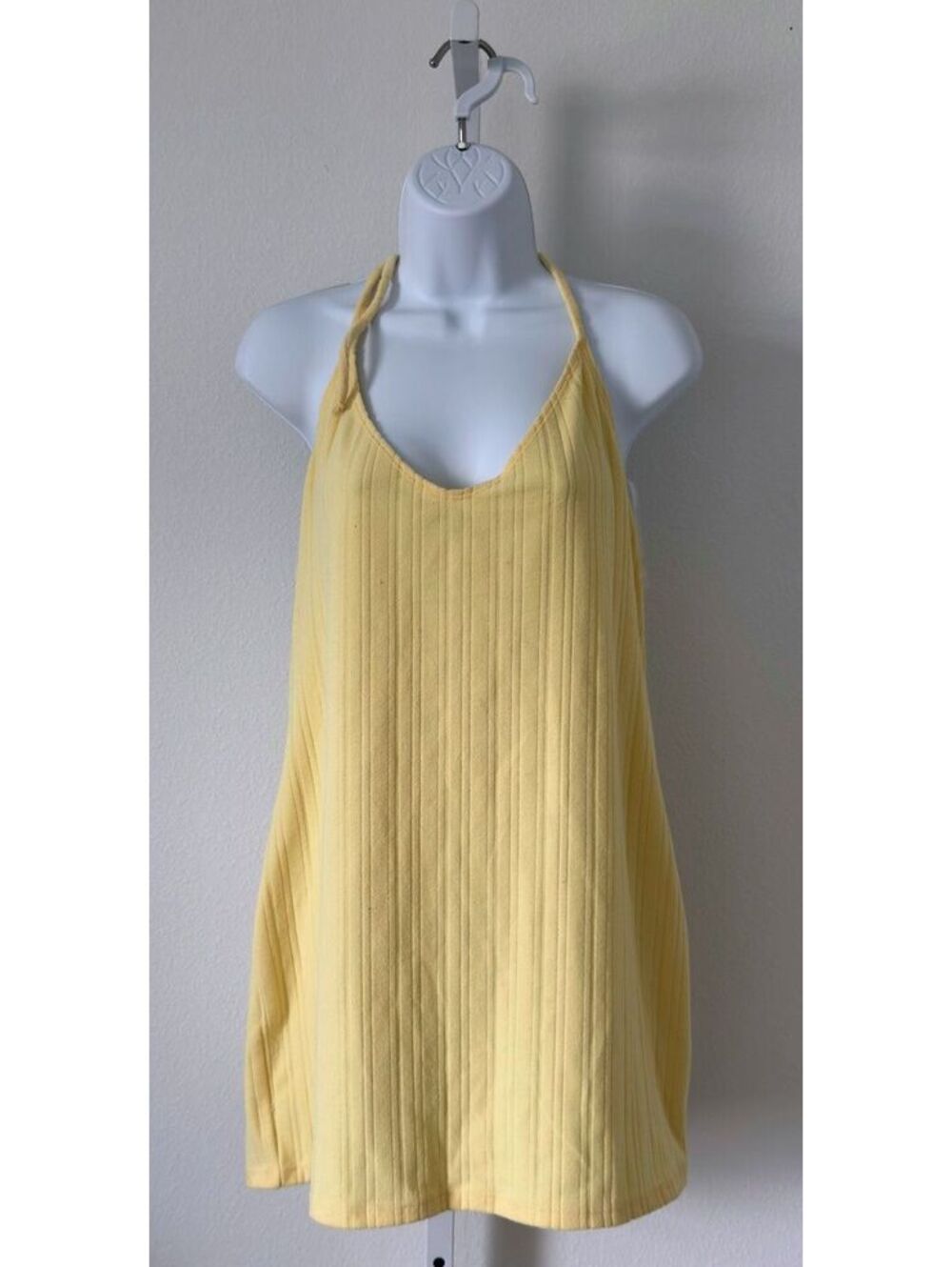 Wild Fable Yellow Ribbed Halter Open Back Mini Dress Women Size Large